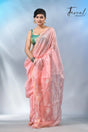 Baby pink with border in silk linen handwoven jamdani saree