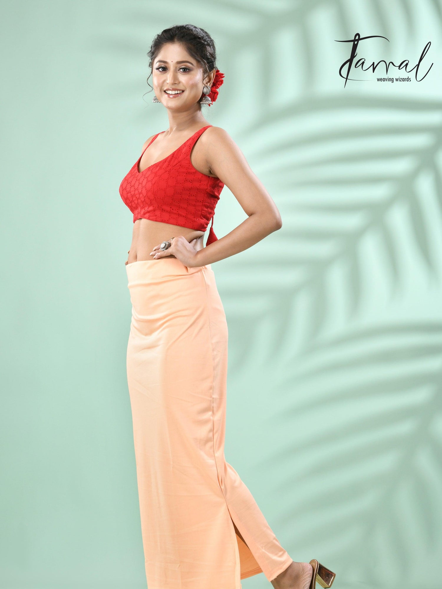 Beige Color Fish Cutting Lycra Stretchable Free Size Petticoat full