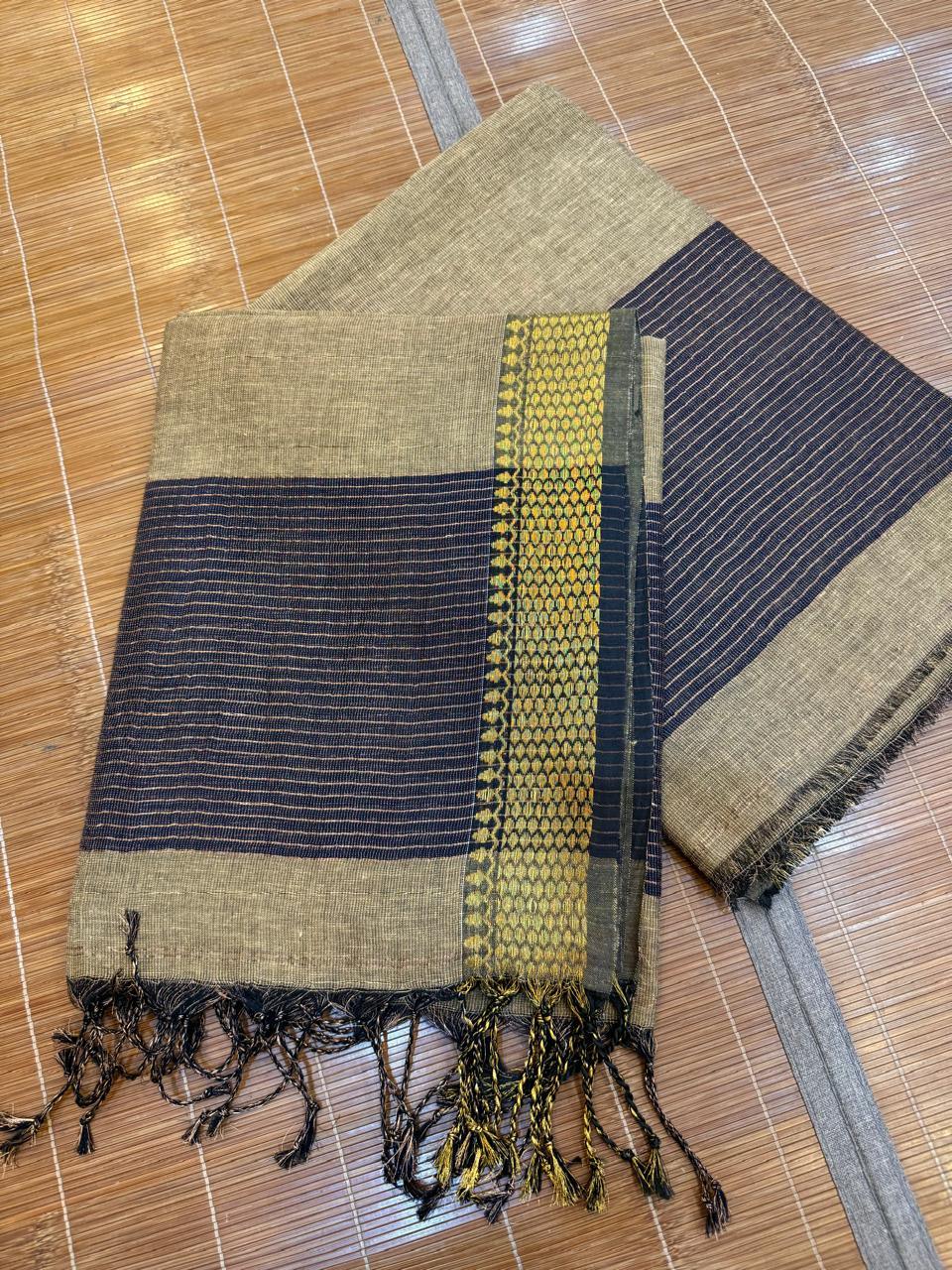 Beige Tissue Linen Kurti and Dupatta Set a Zari Border full