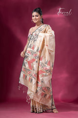 Beige with black floral border Tussar silk handwoven jamdani saree3