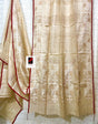 Beige with red border traditional handwoven jamdani saree in tusser silk - Tamal Boutique