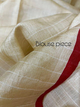 Beige with red border traditional handwoven jamdani saree in tusser silk - Tamal Boutique