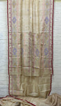 Beige with red border dhakai jamdani tussar silk handwoven jamdani saree - Tamal Boutique