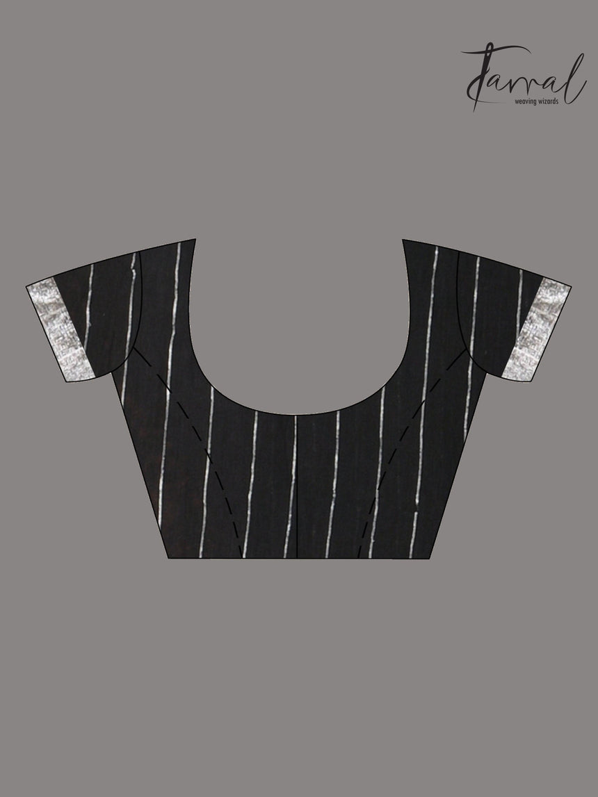 Black Pure Linen Handloom Saree with Silver Unique Border blouse