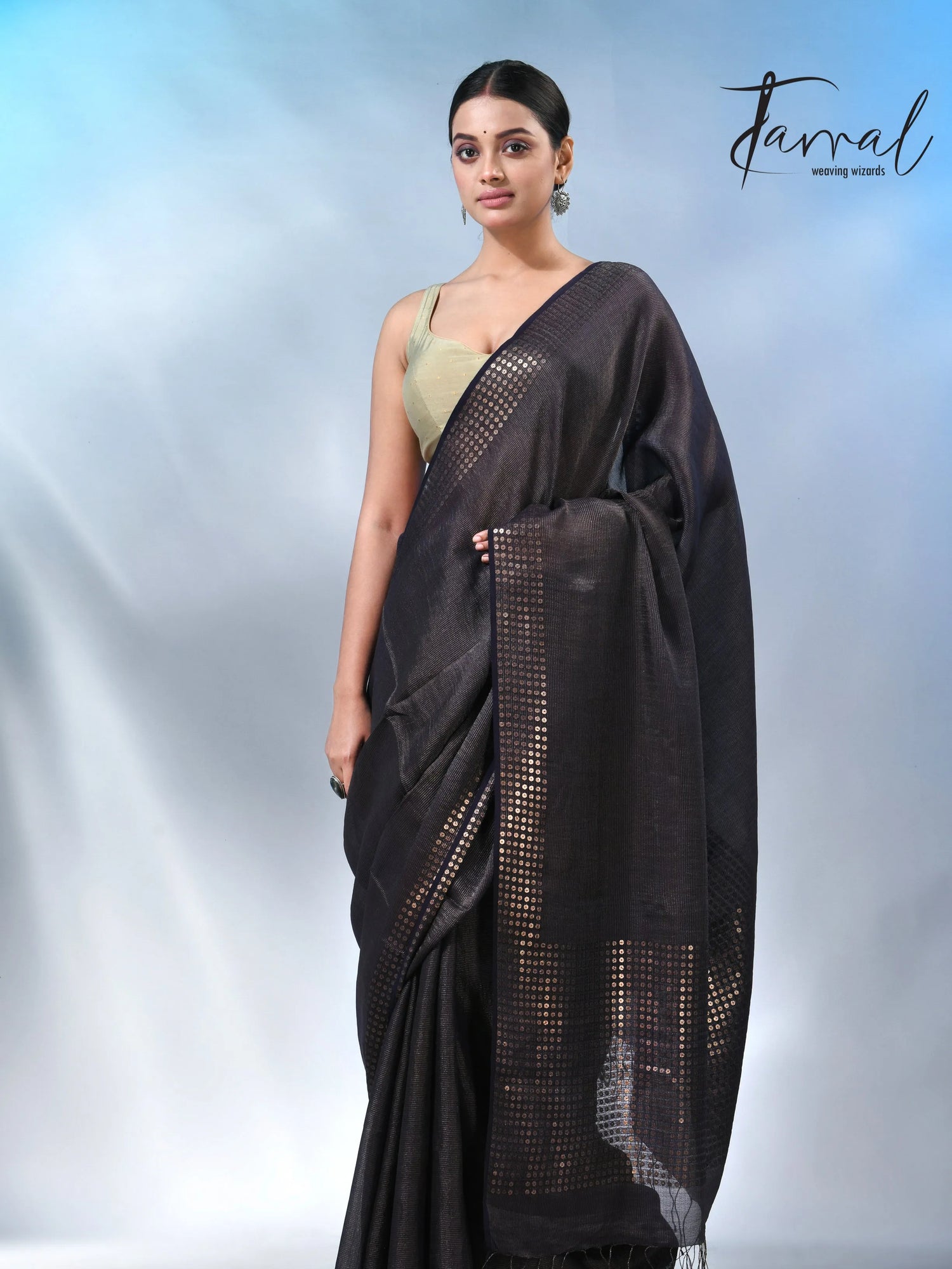 Black Tusser & tissue bangalore silk handloom jamdani saree