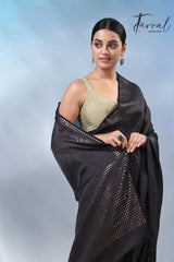 Black Tusser & tissue bangalore silk handloom jamdani saree