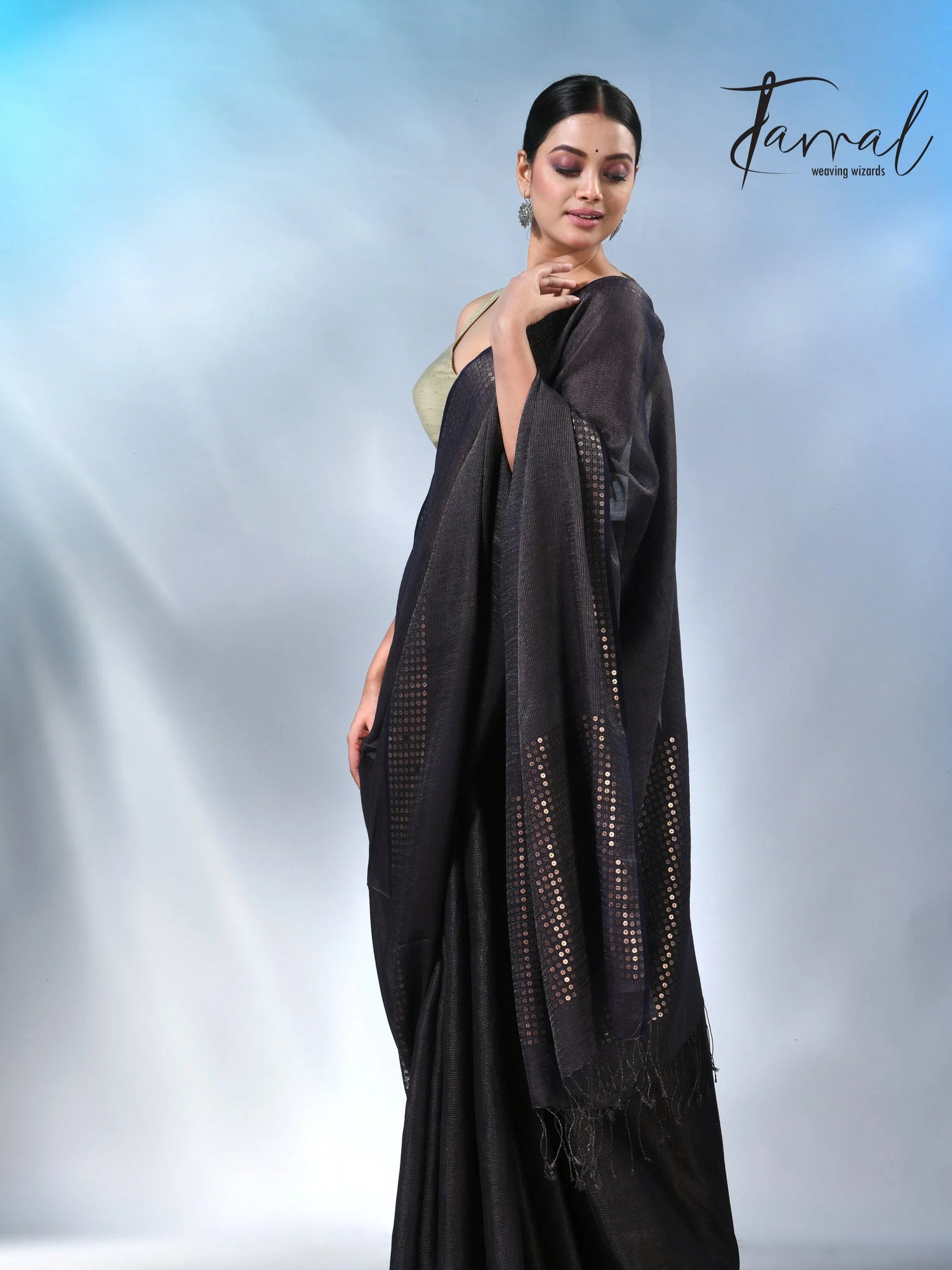 Black Tusser & tissue bangalore silk handloom jamdani saree