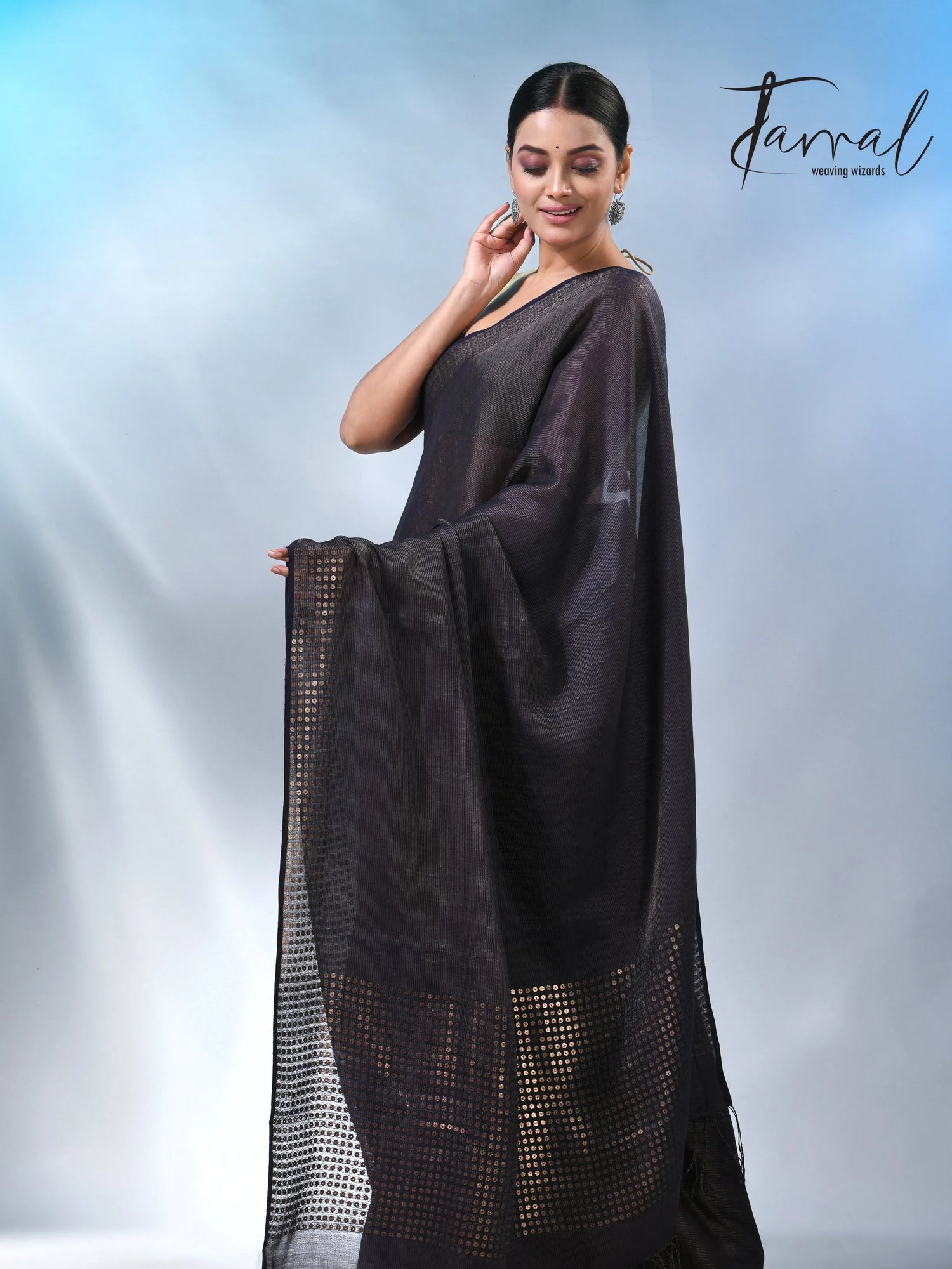 Black Tusser & tissue bangalore silk handloom jamdani saree
