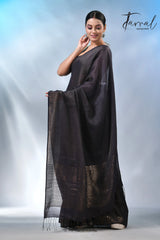 Black Tusser & tissue bangalore silk handloom jamdani saree