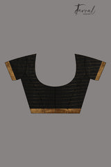 Black checks with zari border linen handloom jamdani saree - Tamal Boutique