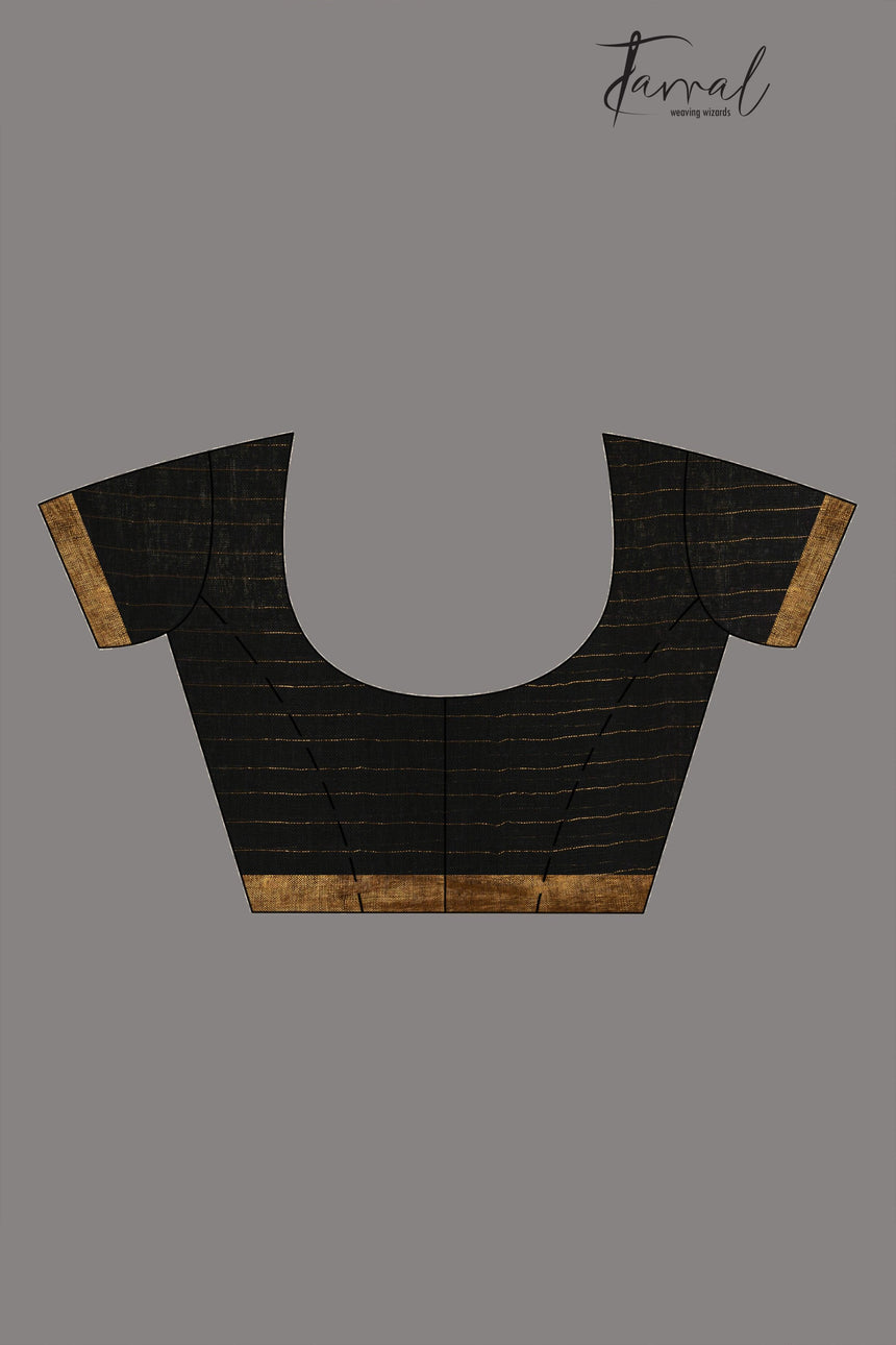 Black checks with zari border linen handloom jamdani saree - Tamal Boutique