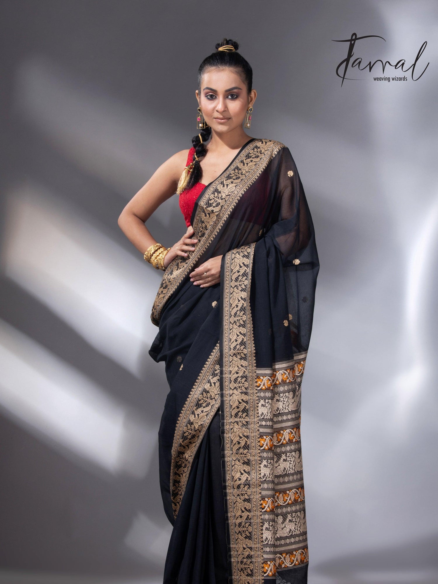 Black colour baluchari design handloom pure cotton saree