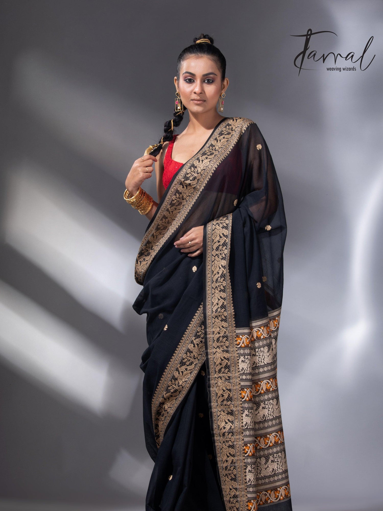 Black colour baluchari design handloom pure cotton saree
