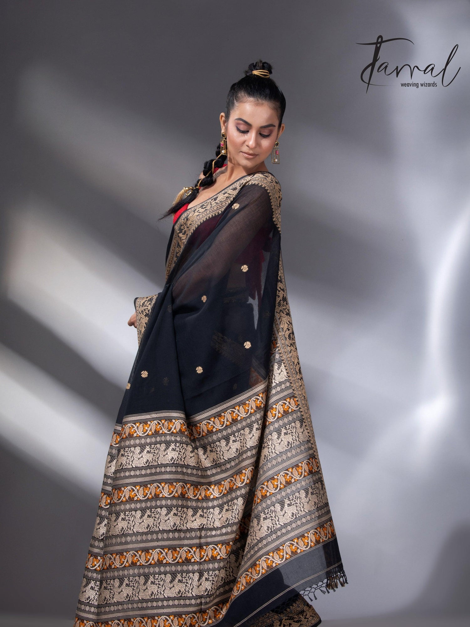 Black colour baluchari design handloom pure cotton saree