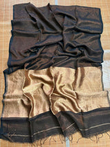 Black zari linen zari pallu handloom saree - Tamal Boutique