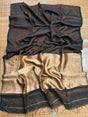 Black zari linen zari pallu handloom saree - Tamal Boutique