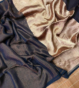 Black zari linen zari pallu handloom saree - Tamal Boutique