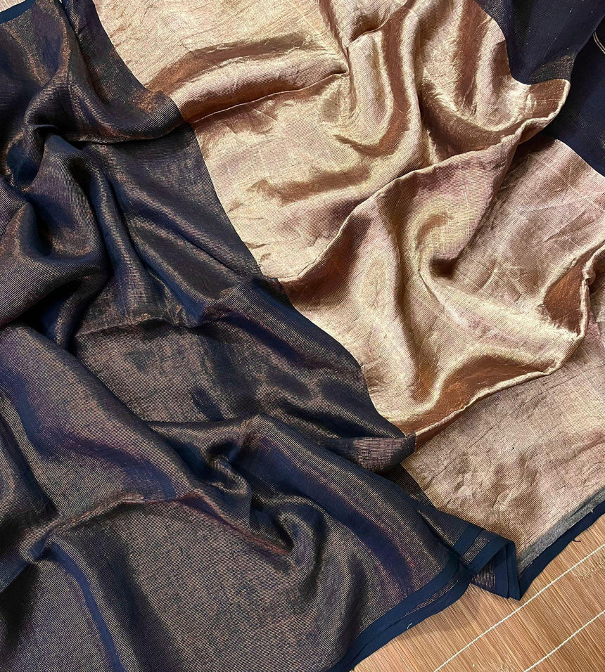 Black zari linen zari pallu handloom saree - Tamal Boutique