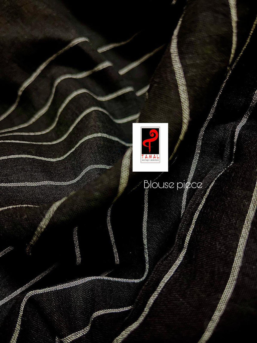Black colour cotton traditional handwoven jamadani saree - Tamal Boutique