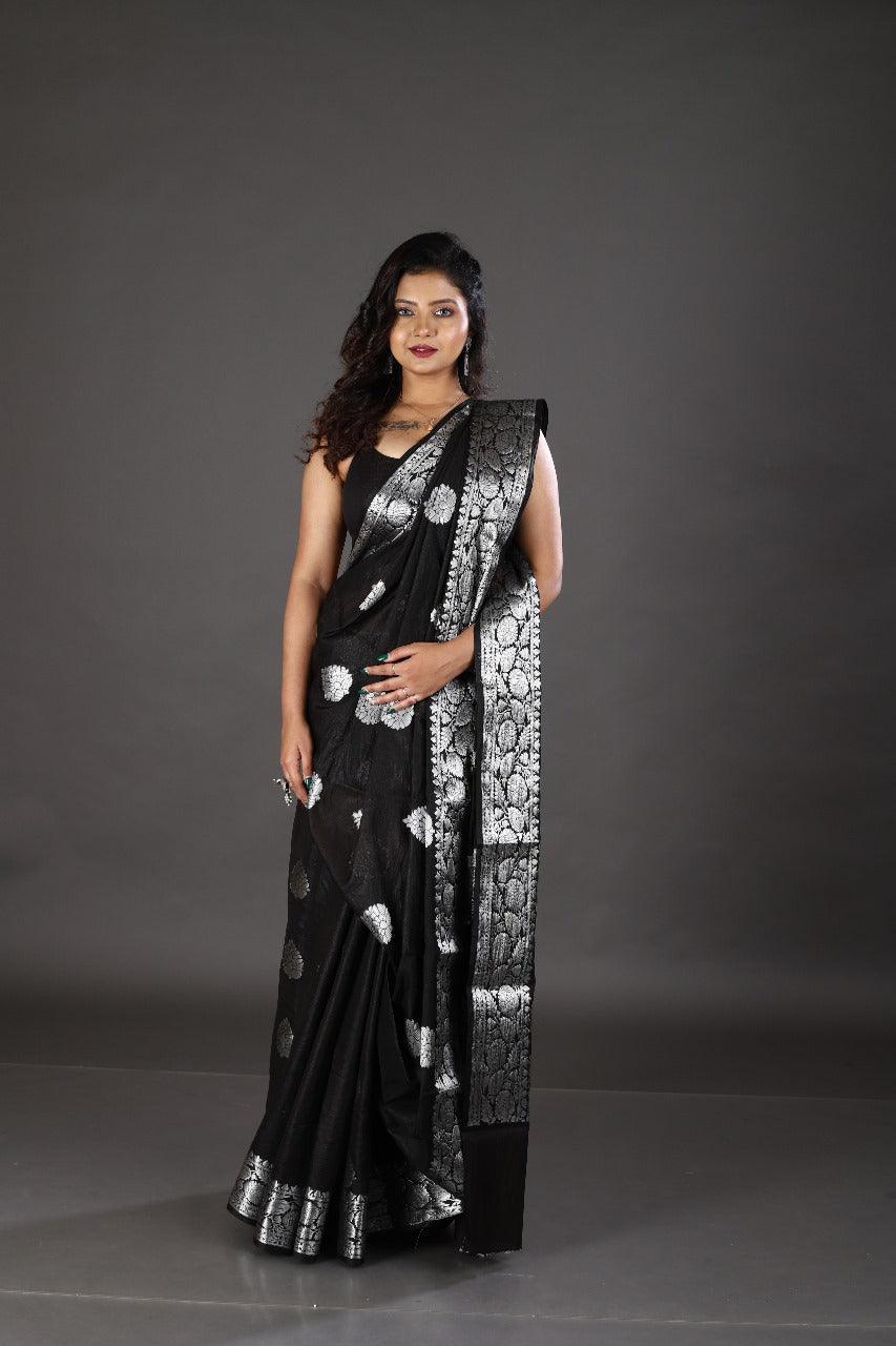 Black kora organza benarasi saree - Tamal Boutique
