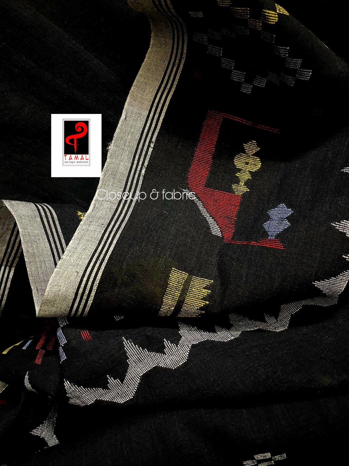 Black colour pure cotton traditional handwoven jamadani saree