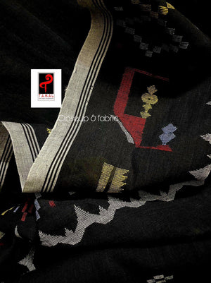 Black colour pure cotton traditional handwoven jamadani saree