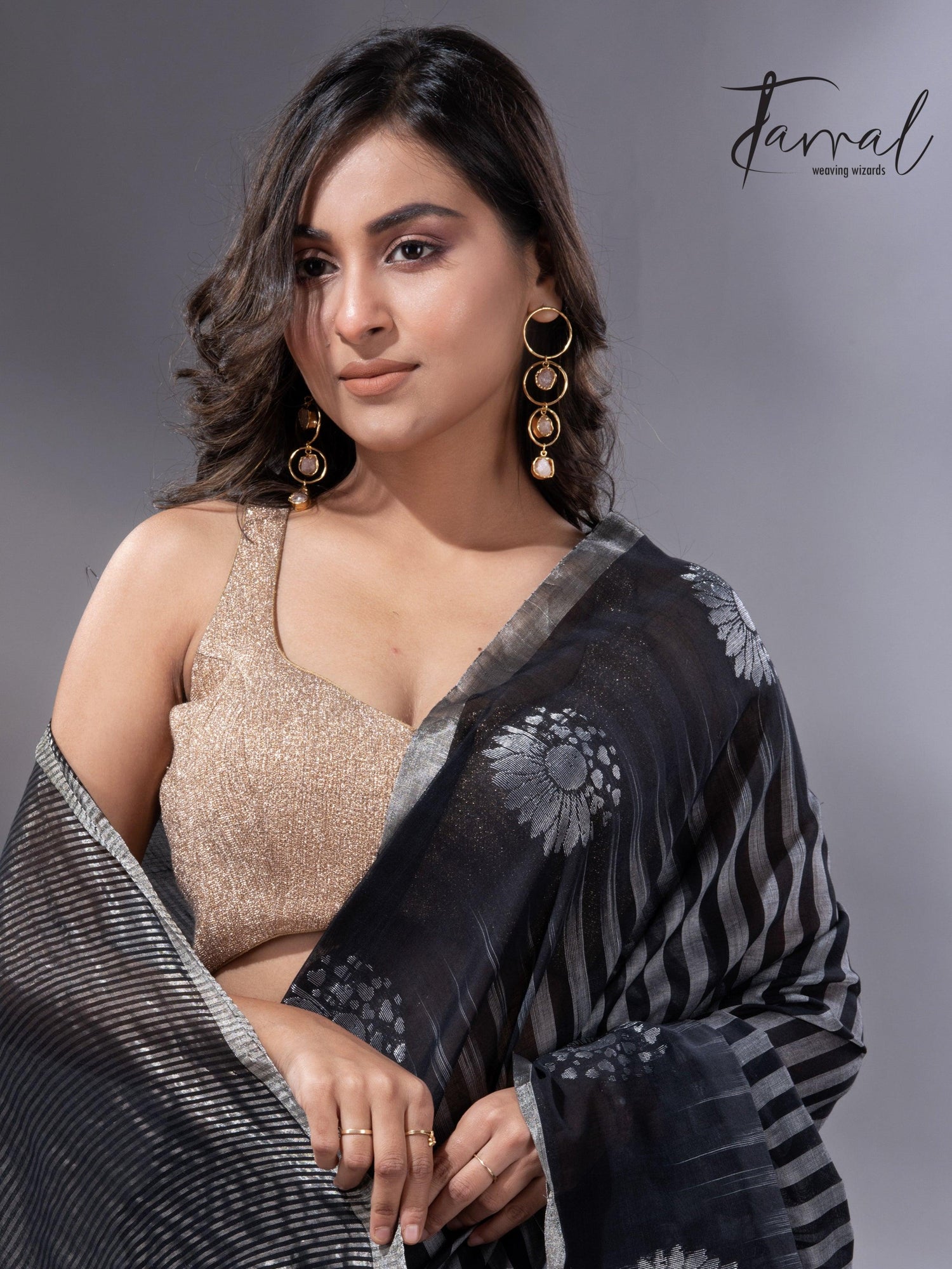 Black colour with zari striped pure cotton handloom saree 
