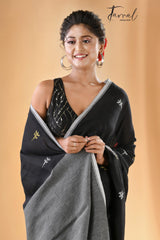 Black pure cotton jolphoring design handwoven jamdani saree 