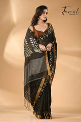 Black tissue linen temple floral design handwoven jamdani saree right