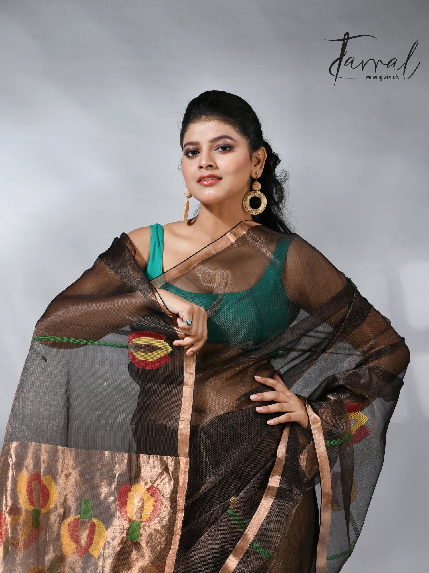 Black with golden tissue muslin lotus handwoven jamdani saree