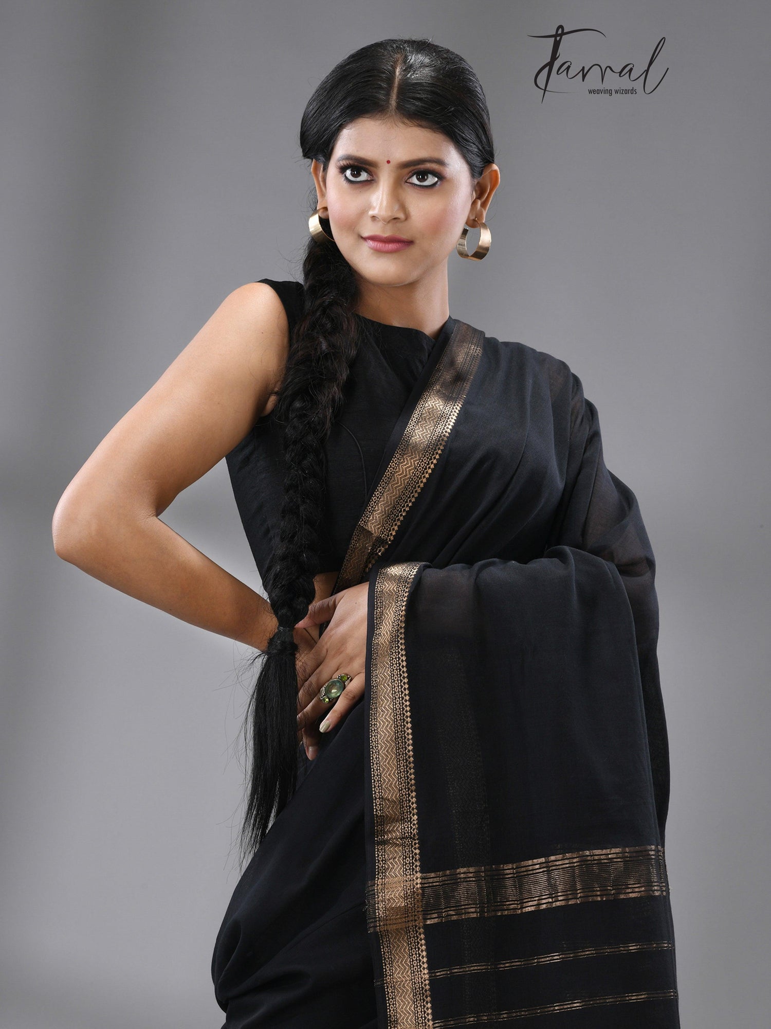 Black with golden zari MangalGiri pure cotton handloom saree