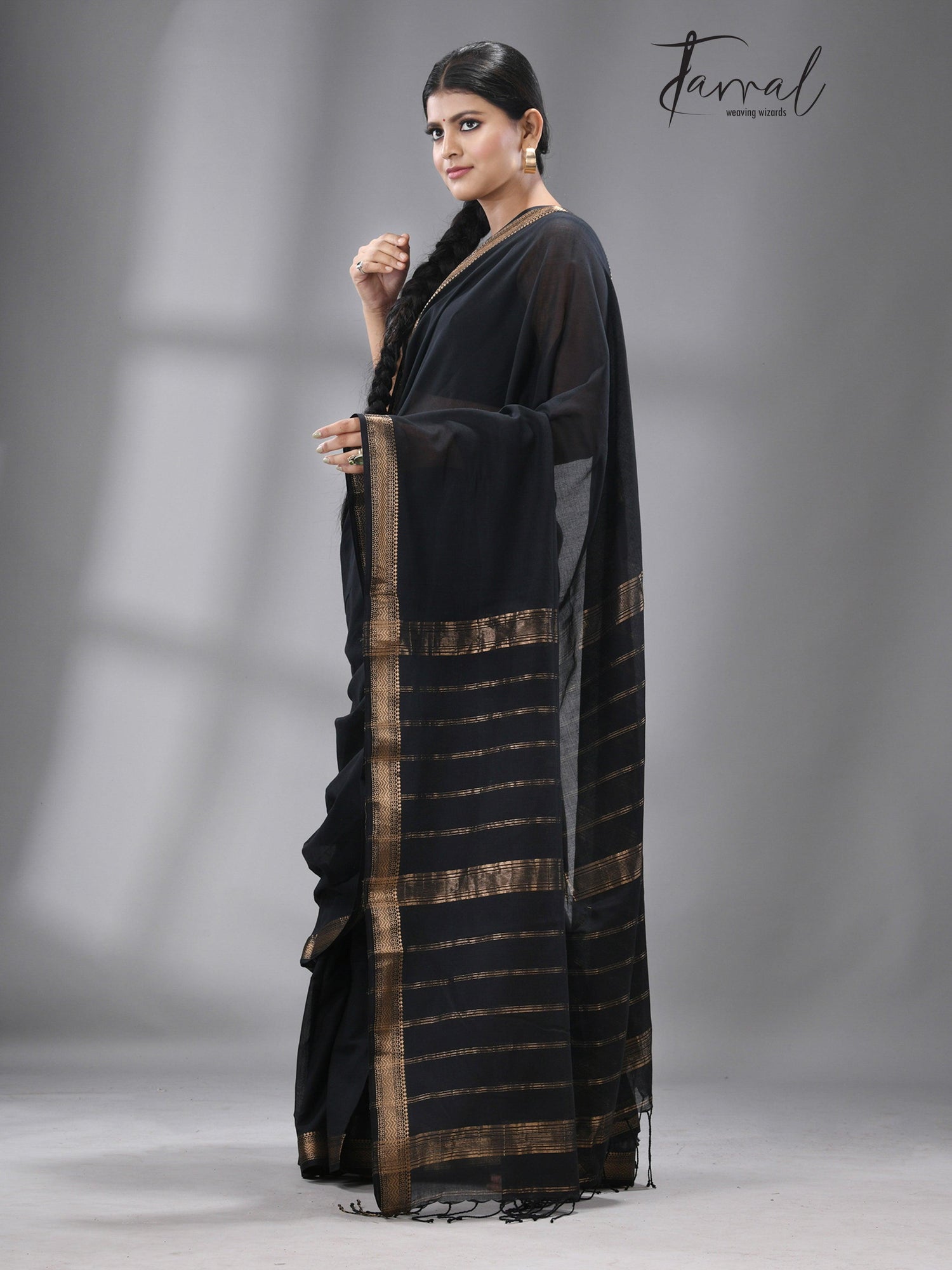 Black with golden zari MangalGiri pure cotton handloom saree