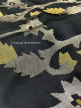 Black lata pallu silk linen handwoven jamdani saree - Tamal Boutique