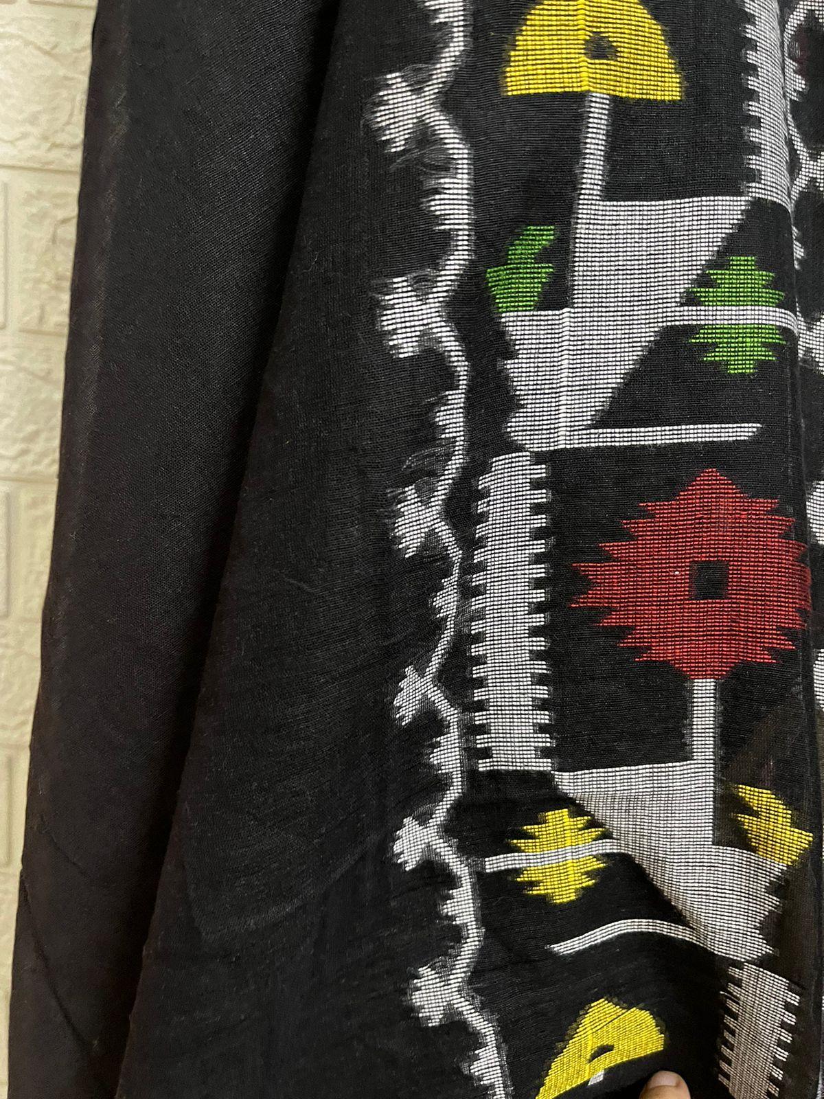 Black with multicolour pure cotton handloom jamdani saree