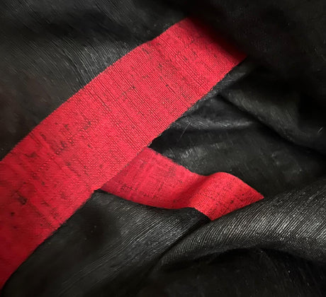 Black with red border Matka silk handwoven jamdani saree - Tamal Boutique