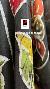 Black with red border lotus hand batik in katan silk saree