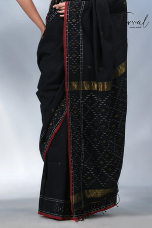 Black with red border pure cotton handwoven jamdani saree