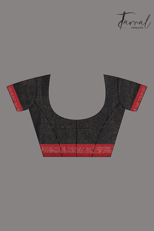 Black with red color border pure tissue linen handloom saree