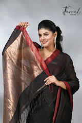 Black with red color border pure tissue linen handloom saree
