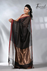 Black with red color border pure tissue linen handloom saree