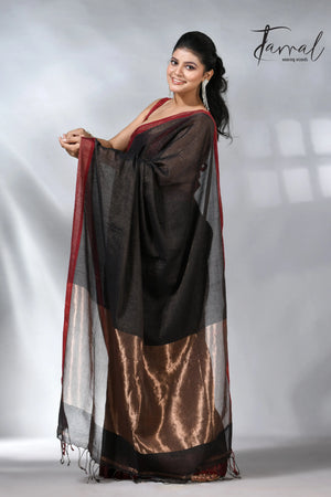 Black with red color border pure tissue linen handloom saree