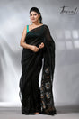 Black with silver & golden silk linen handwoven jamdani saree