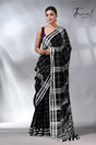 Black with white border checks bhujodi cotton handloom saree
