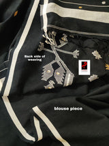 Black with white border pure cotton handwoven jamdani saree - Tamal Boutique