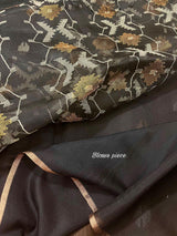 Black with zari border organza silk traditonal handwoven jamdani saree - Tamal Boutique