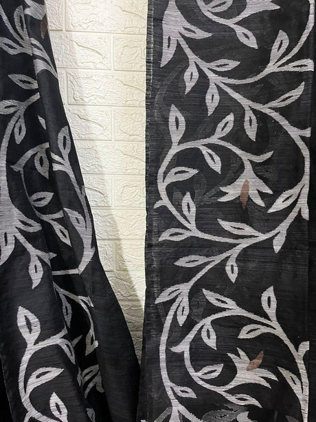 Black diamond matka silk handwoven jamdani saree - Tamal Boutique