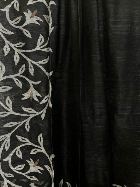 Black diamond matka silk handwoven jamdani saree - Tamal Boutique