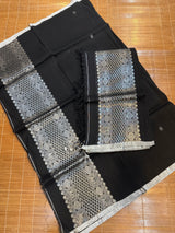 Black with silver zari work handloom Kurti & Dupatta set