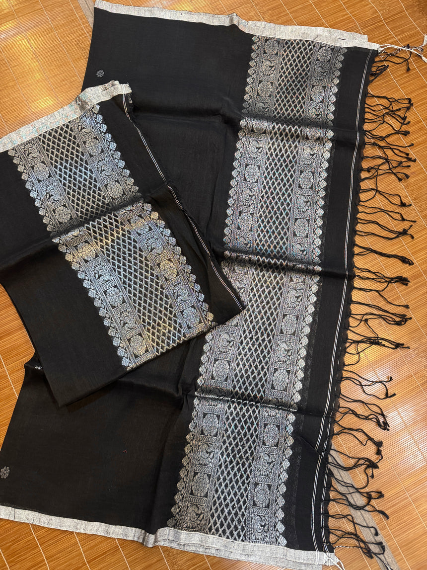 Black with silver zari work handloom Kurti & Dupatta set