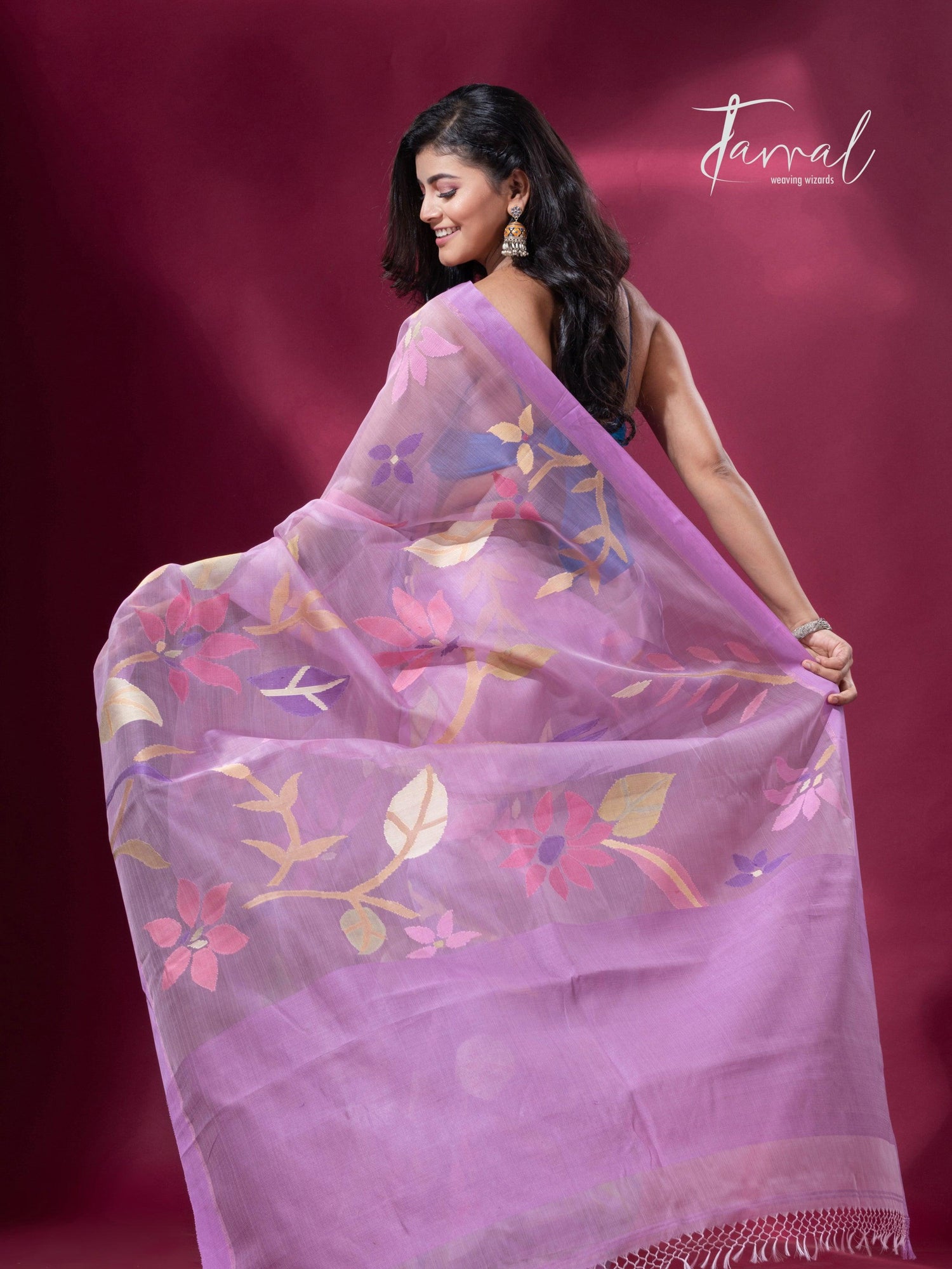 Bloom Handwoven Jamdani Saree Floral Design back